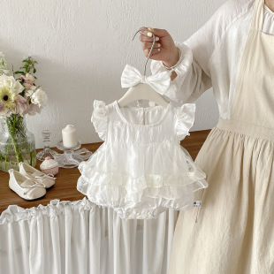 包屁衣宝宝连体三角爬 韩系甜美网纱裙哈衣婴幼儿飞袖 点兮夏季 新款