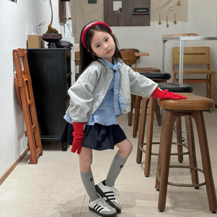 休闲卫衣开衫 25新款 甜美格蝴蝶结衬衣百褶裙 秋装 女童学院风套装