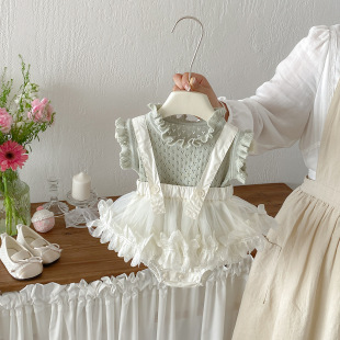 女宝宝毛衣背心连体衣两件套 婴幼儿背带纱裙哈衣套装 点兮夏季 新款