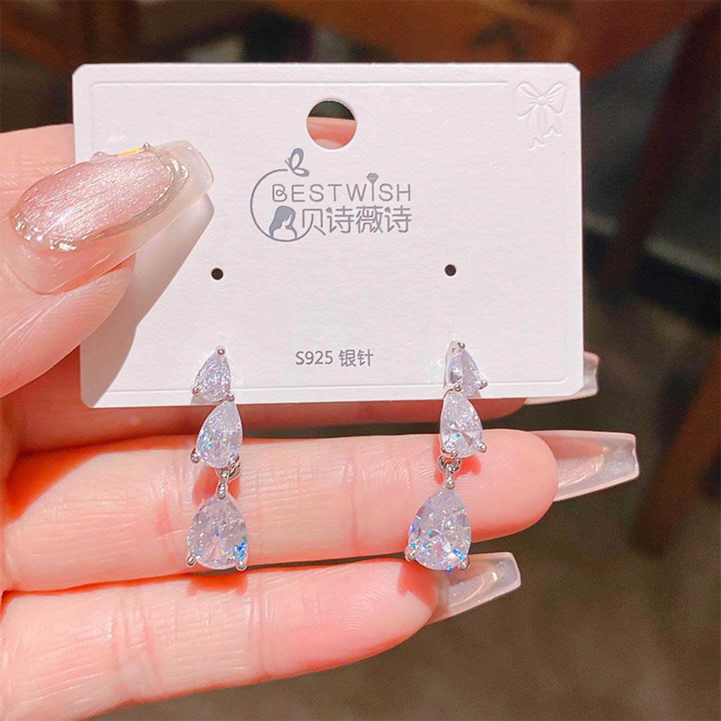 925银针简约星河水滴耳环耳钉女