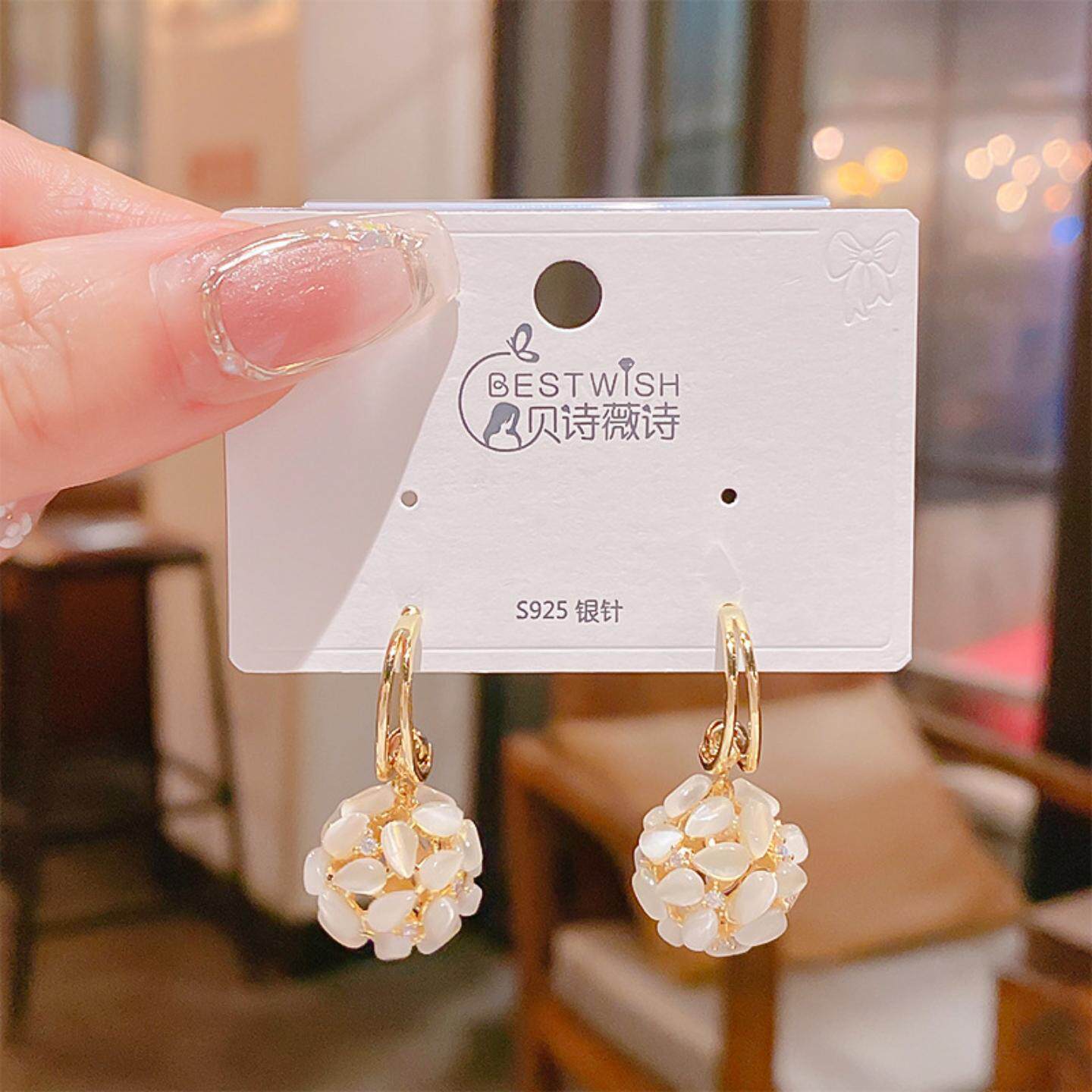 精致猫眼石球球高级感重工百搭耳钉 2025新品百搭高级感轻奢耳饰