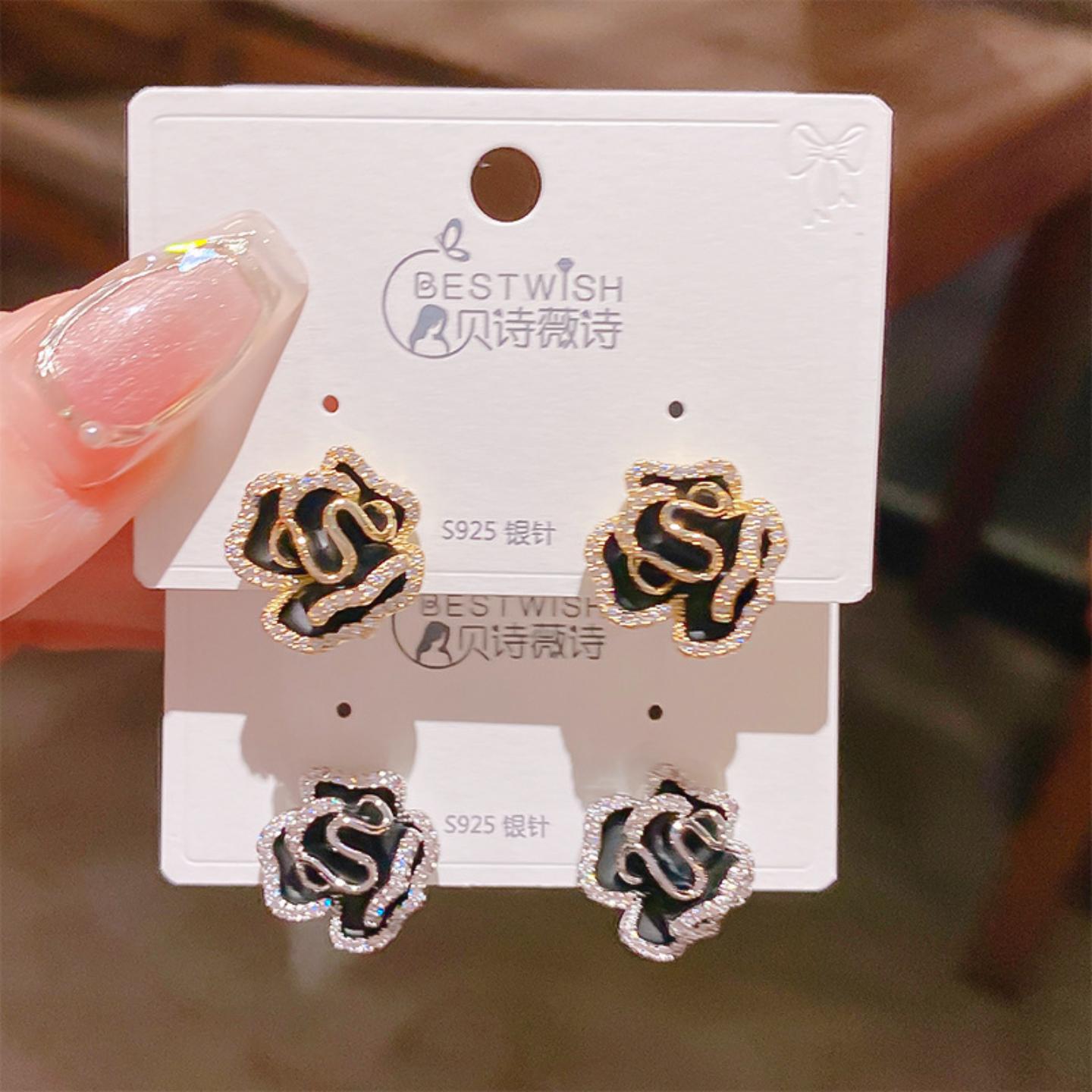 精致经典气质玫瑰花彩釉锆石花瓣