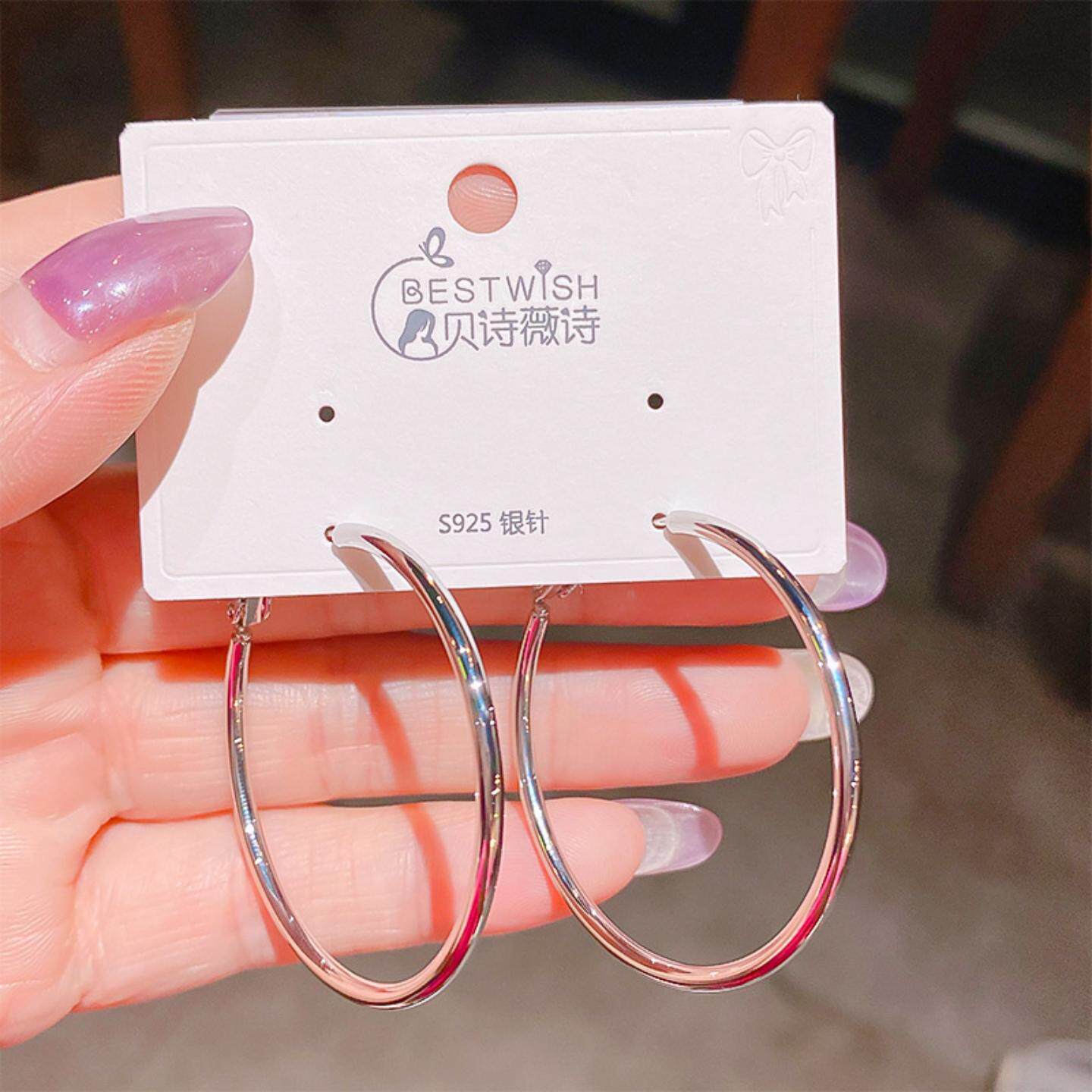 金属风细圈镀白耳环女轻奢小众