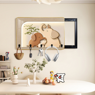 电表箱装饰画可推拉免打孔挂衣架多功能电表箱装饰创意带挂钩大象