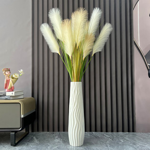 高枝芦苇花干花客厅装饰假花陶瓷插花仿真花摆件软装居家花艺摆设