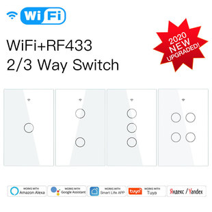 WIFI智能美规面板开关 wifi+RF433控制120型钢化玻璃触摸开关