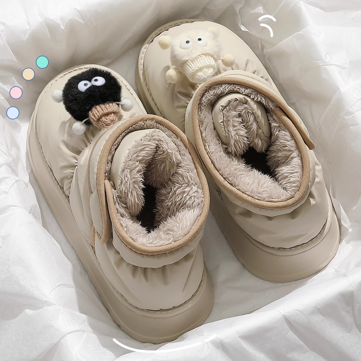 可爱黑白煤球高帮包跟棉鞋