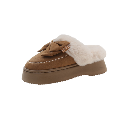 可爱蝴蝶结加绒棉拖鞋