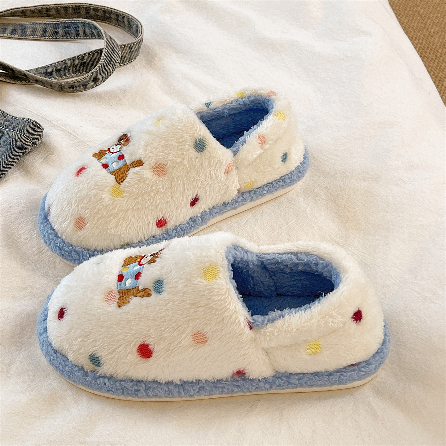 可爱彩点小狗棉拖鞋，居家外穿都可以