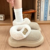 高帮棉拖鞋 加绒加厚防滑保暖毛毛绒棉鞋 女士冬季 外穿包跟2026新款