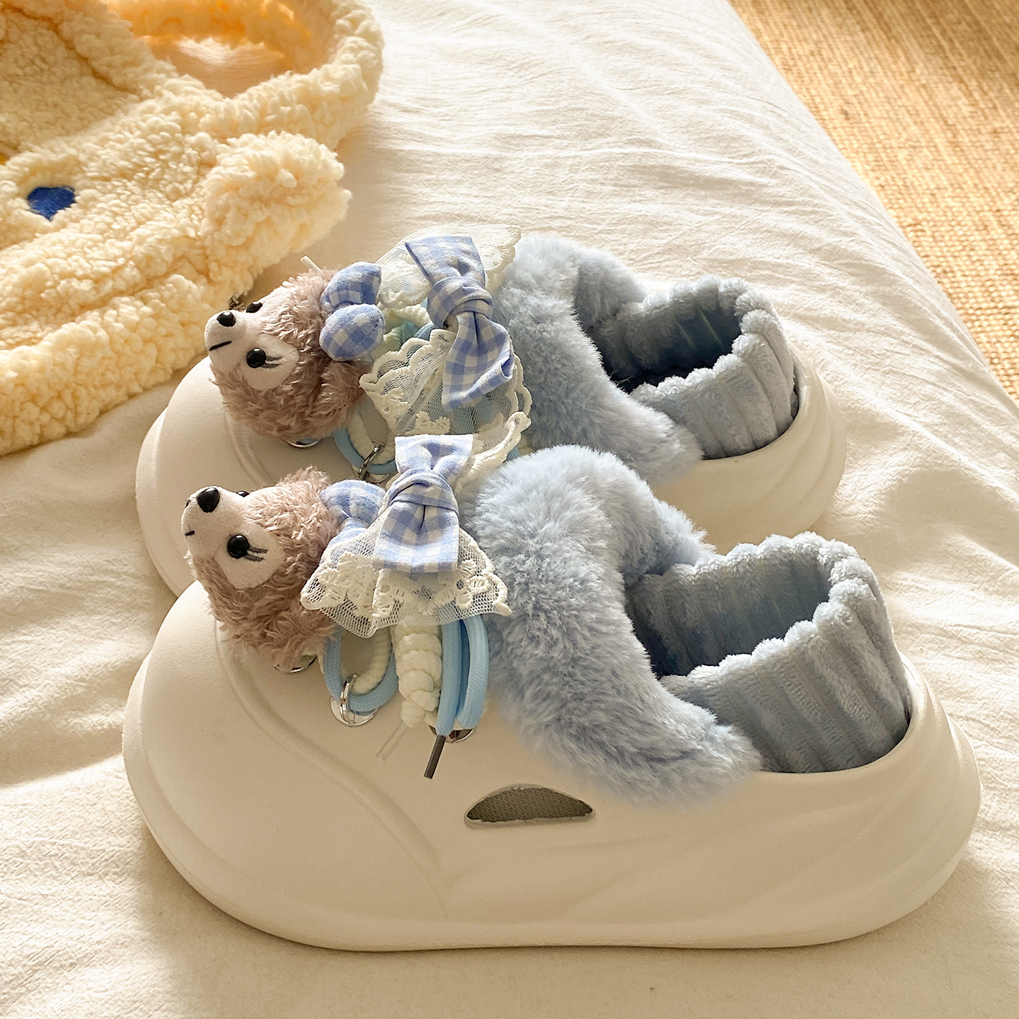 可拆卸厚底踩屎感加绒保暖棉拖鞋