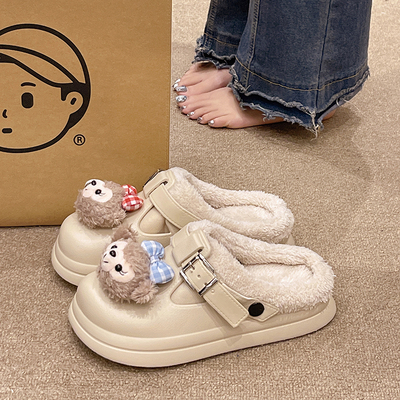可爱卡通防水加绒棉拖鞋