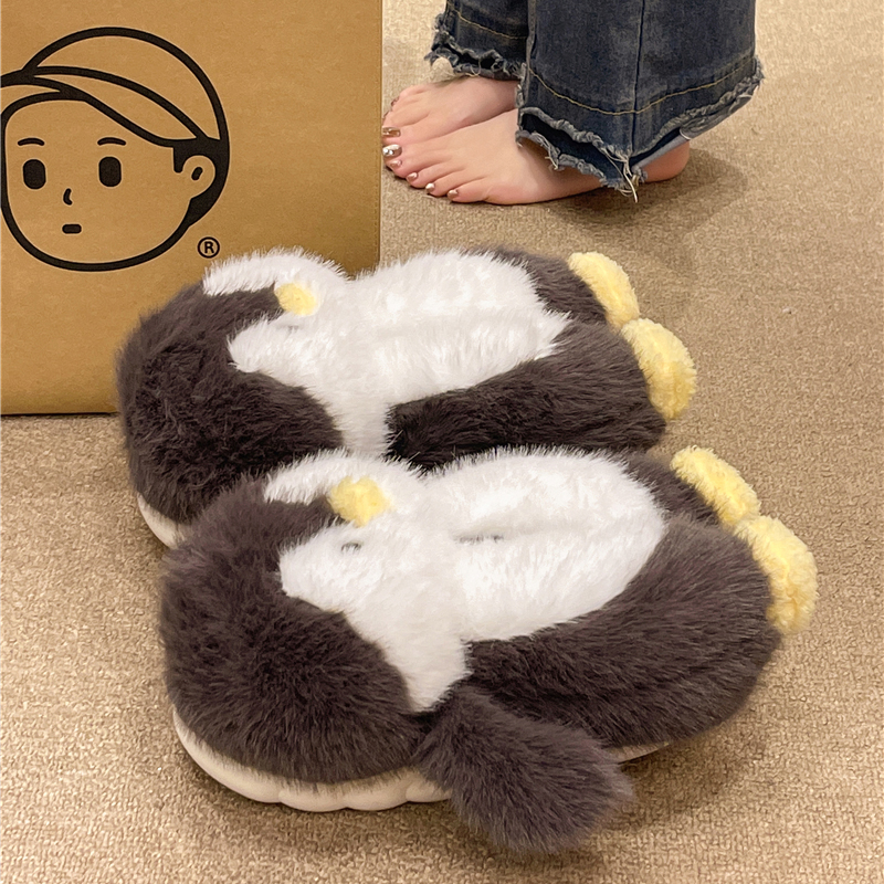 卡通可爱企鹅毛绒保暖棉鞋