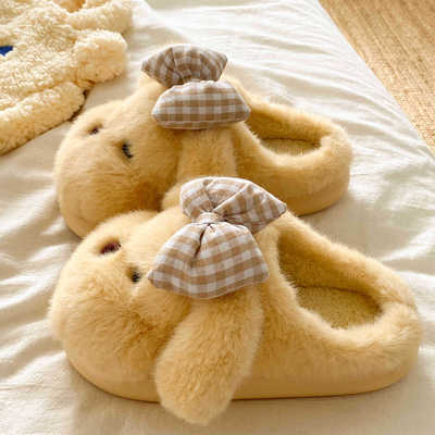 卡通可爱毛绒保暖厚底防滑棉拖鞋
