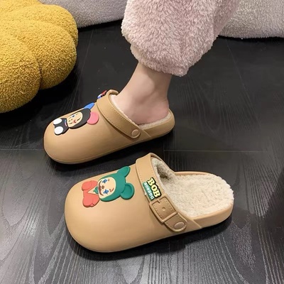 厚底防水防滑加绒保暖外穿棉拖鞋