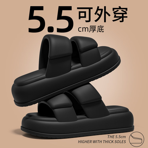 2024新款室内外穿厚底黑色凉拖鞋