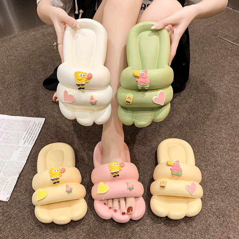 卡通凉拖鞋女夏季ins潮外穿可爱大脚板踩屎感厚底防滑家用凉拖鞋