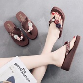 2025新款 花朵厚底人字拖 外穿百搭海边夹脚沙滩凉拖鞋 拖鞋 女夏时尚