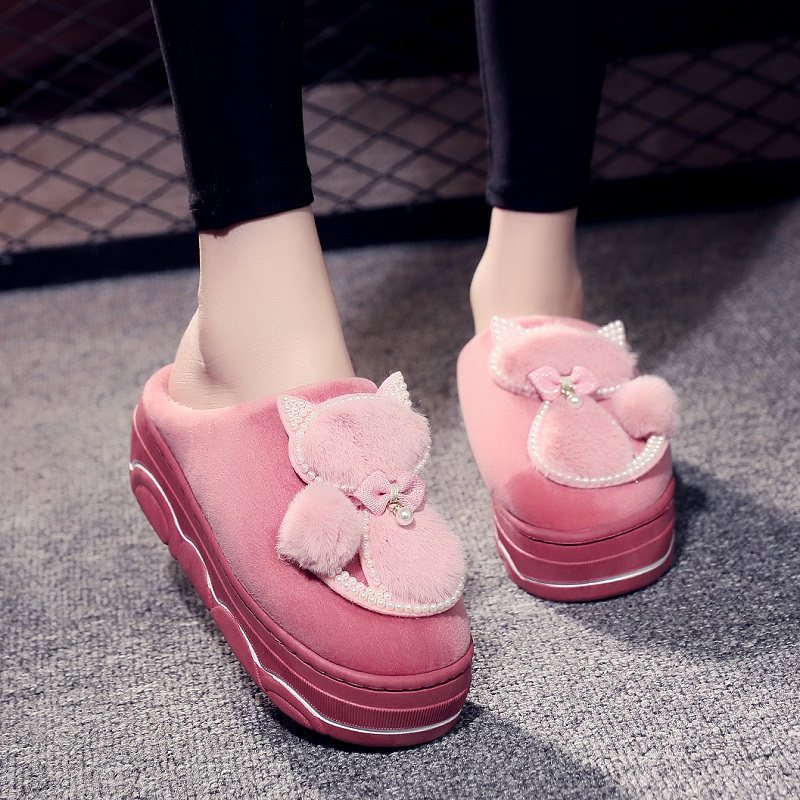 棉拖鞋女厚底可爱猫咪冬季保暖