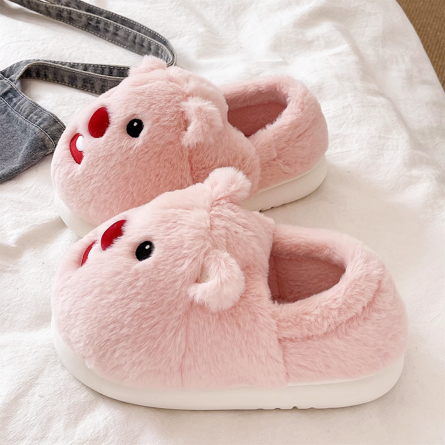 俏绘可爱小海狸厚底包跟棉拖鞋