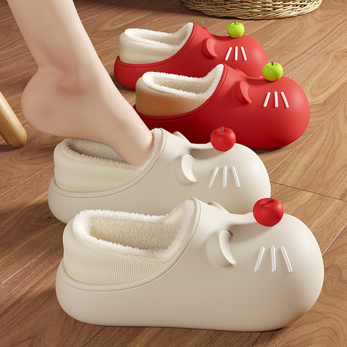 厚底加绒保暖防水小鼠鼠棉拖鞋