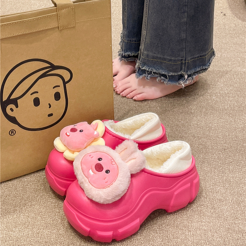 可爱兔子加绒增高包跟棉鞋