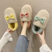 棉拖鞋 女冬包跟家居室内家用保暖可爱蝴蝶结情侣厚底月子毛绒冬天