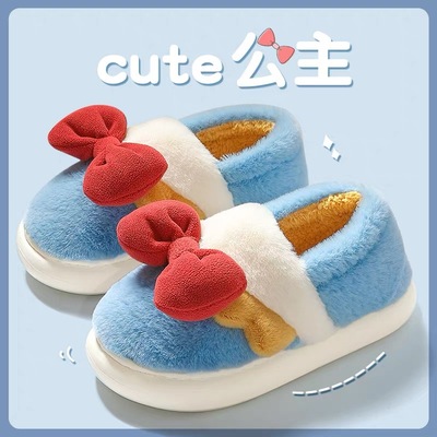 毛绒保暖包跟厚底可爱蝴蝶结棉鞋
