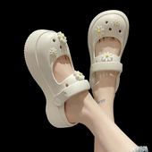 学生室内外穿可爱花朵松糕跟厚底增高两穿包头凉拖鞋 洞洞鞋 女夏季