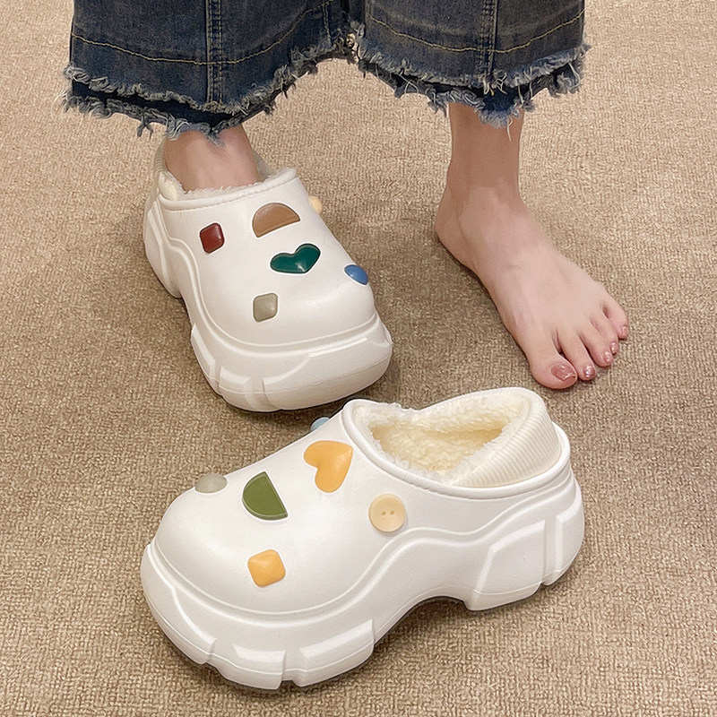 时尚彩色石棉拖鞋女冬季外穿室内厚底增高跟防水加绒保暖包跟棉鞋,女鞋,毛毛鞋,淘宝优惠券,粉丝福利购,淘宝优惠卷