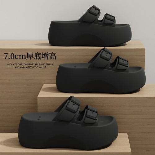俏绘厚底增高跟双带踩屎感凉拖鞋
