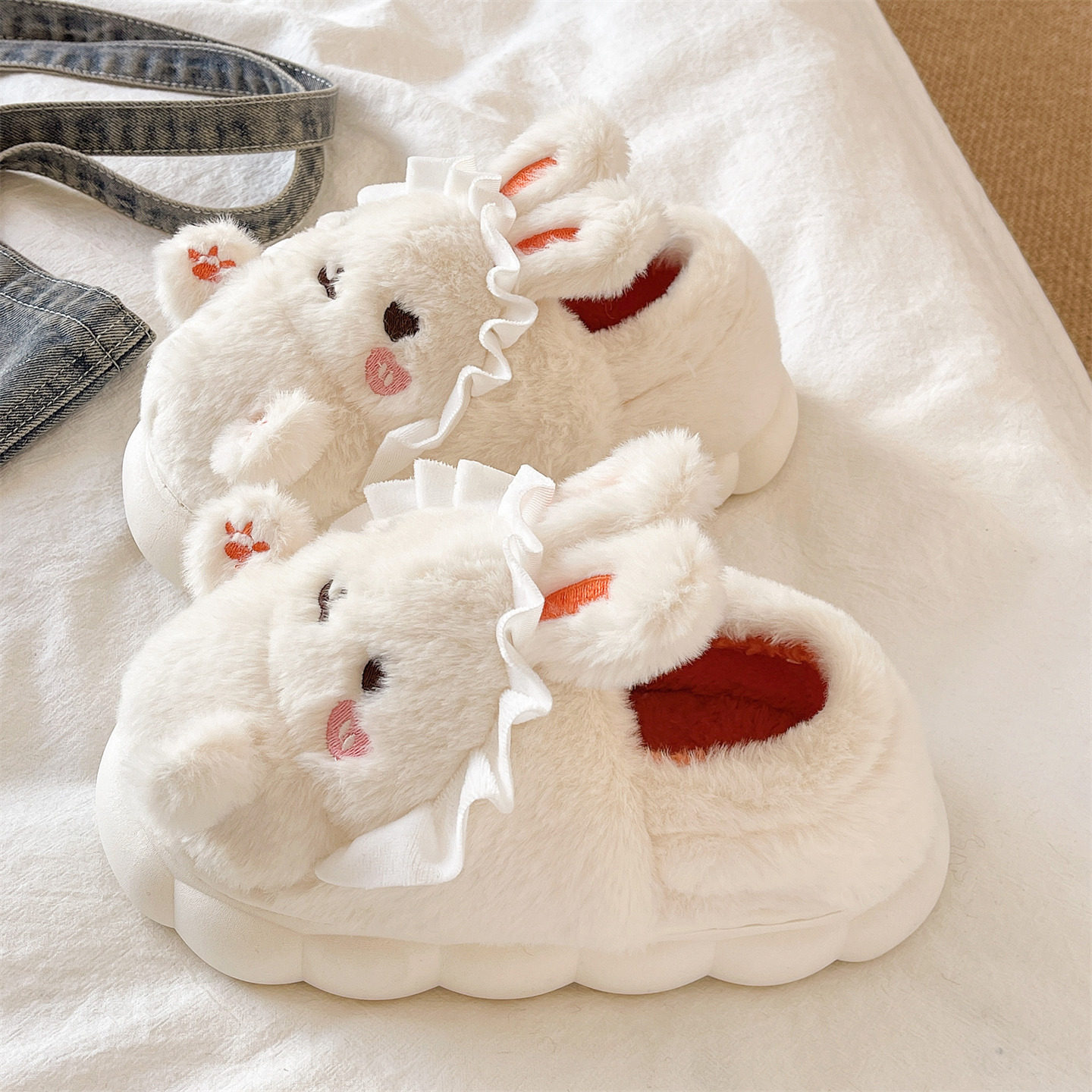 可爱围裙兔子棉拖鞋女冬季加厚毛绒居家保暖厚底防滑包跟月子棉鞋,女鞋,毛毛鞋,淘宝优惠券,粉丝福利购,淘宝优惠卷