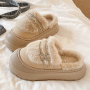 加绒棉拖鞋女士冬季家居外穿2025新款时尚皮带扣厚底保暖包头拖鞋