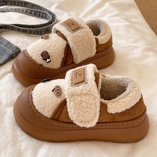 俏绘时尚魔术贴可爱包跟棉拖鞋