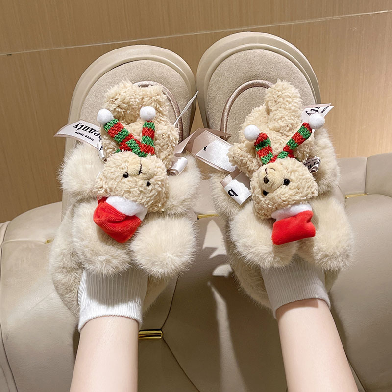 可爱圣诞小熊包跟棉鞋