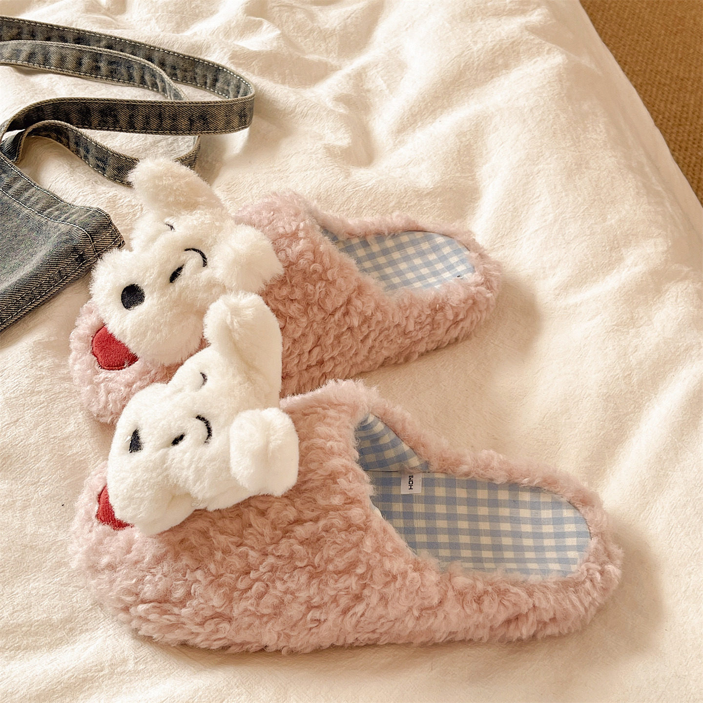 可爱小狗格子毛毛拖鞋女冬季包头居家保暖加绒学生宿舍防滑棉拖鞋,女鞋,毛毛鞋,淘宝优惠券,粉丝福利购,淘宝优惠卷