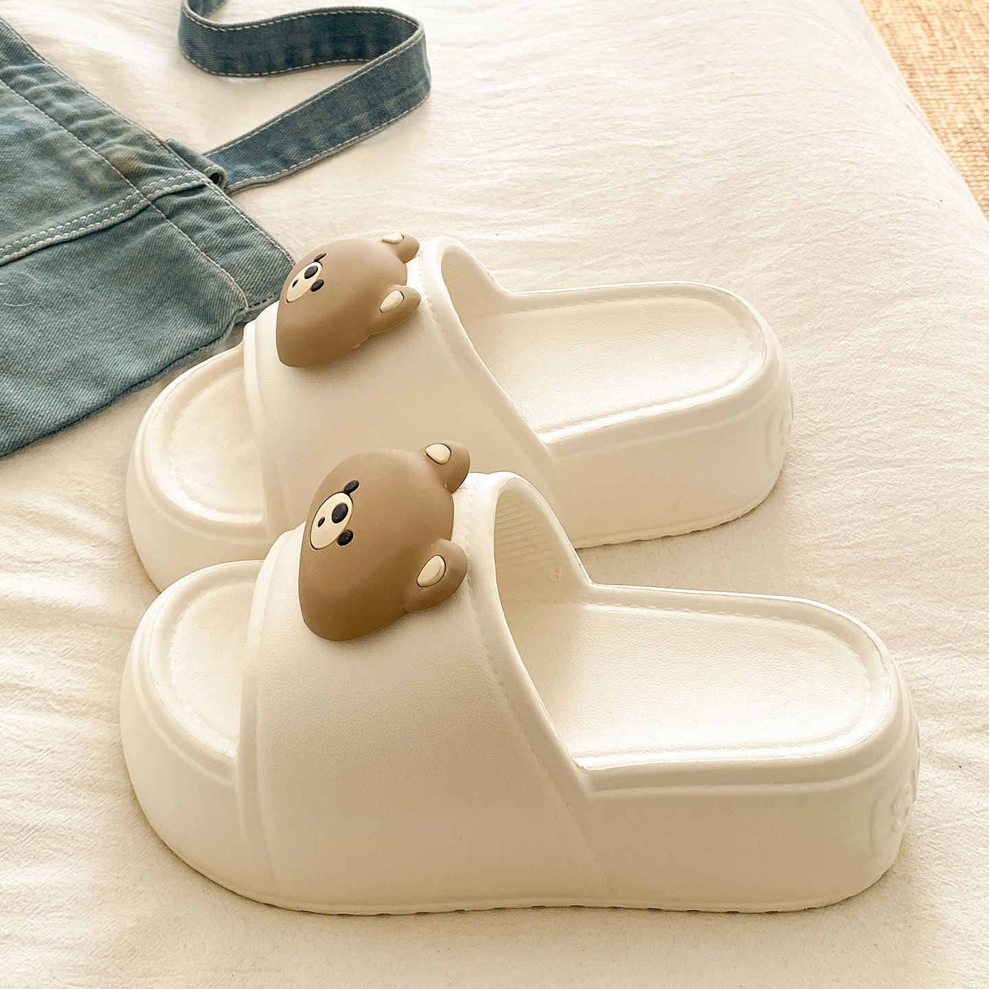 厚底一字拖女士夏季网红外穿卡通小熊室内居家防滑增高可爱凉拖鞋,女鞋,一字拖,淘宝优惠券,粉丝福利购,淘宝优惠卷