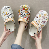 洞洞鞋 女外出夏天ins时尚 小动物涂鸦踩屎感包头厚底沙滩包头凉拖