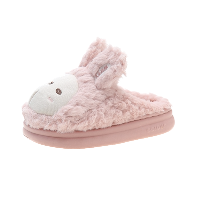 可爱兔子毛绒保暖厚底棉拖鞋