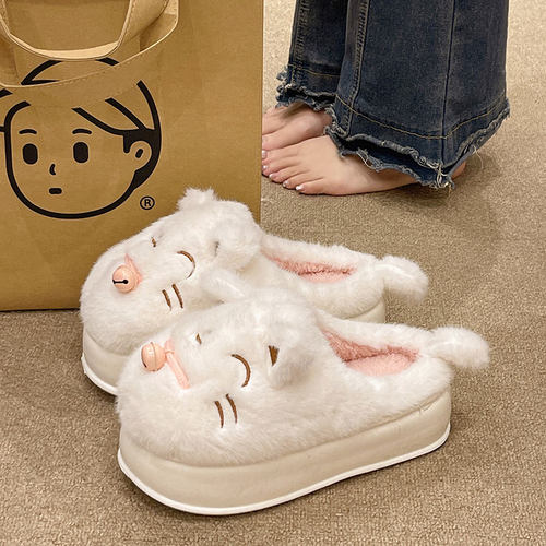 可爱招财猫增高包头棉拖鞋