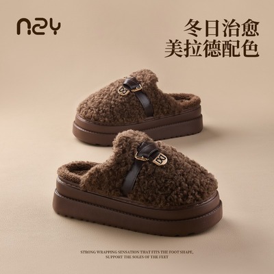 俏绘厚底增高时尚高级感毛毛拖鞋