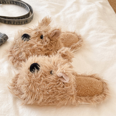 俏绘可爱潦草小狗开口软底毛毛鞋