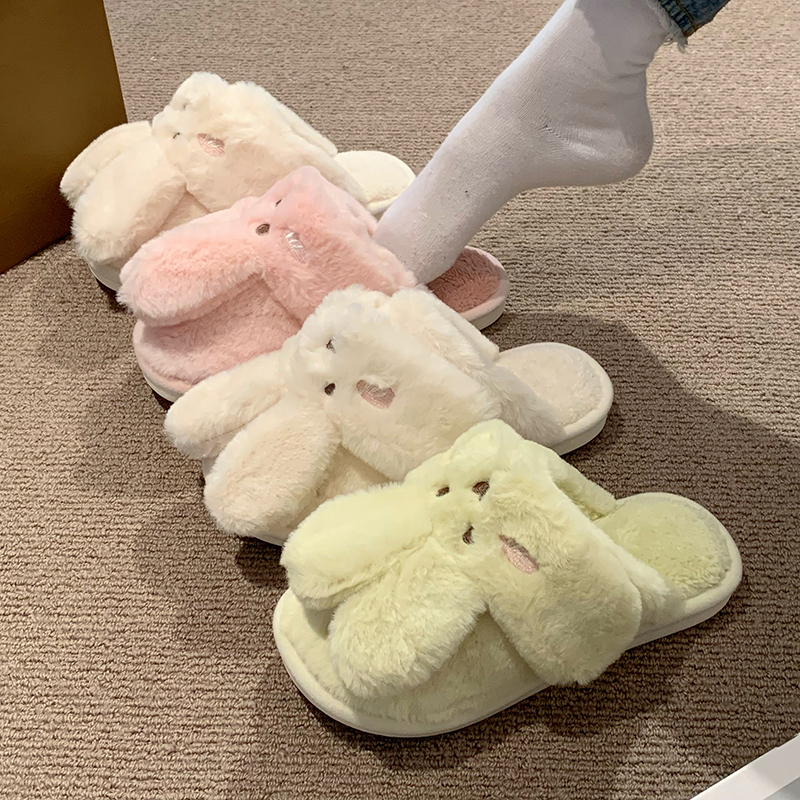 可爱兔子毛绒保暖棉拖鞋
