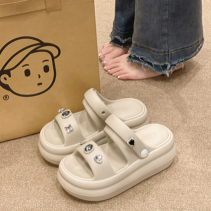 时尚水钻厚底增高两穿凉鞋