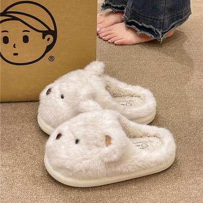 可爱卡通小熊包头棉拖鞋