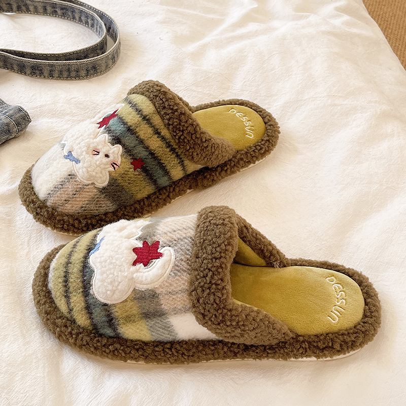 可爱猫咪厚底加绒保暖毛毛拖鞋