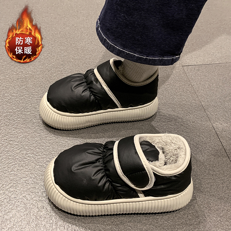 羽绒布防水魔术贴棉拖鞋