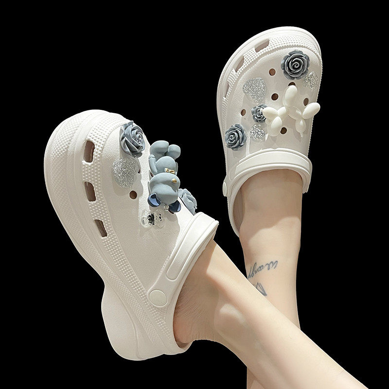 洞洞鞋凉鞋女夏季ins潮防滑可爱暴力熊厚底高跟包头外穿半凉拖鞋