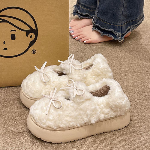 可爱蝴蝶结加绒包跟棉鞋