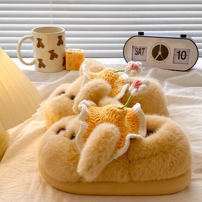 俏绘加绒保暖呆萌小狗包跟棉鞋